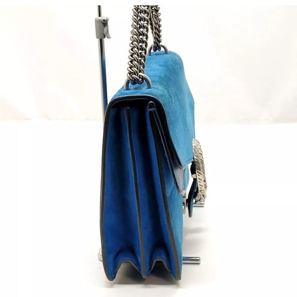 Auth Gucci Cerulean Blue Suede Dionysus Shoulder Bag Medium - Picture 3 of 9